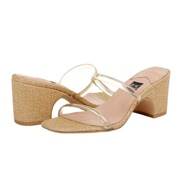 ZAC Zac Posen  US 9.5  Block Heels Saint Slide Sandals in Cashew Fabric - Picture 1 of 10